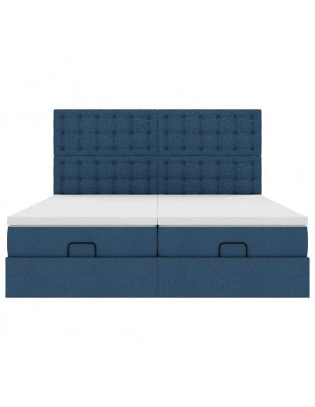 Struttura Letto Pouf con Materassi Blu 160x200 cm in Tessuto