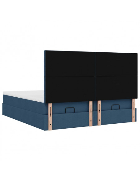 Struttura Letto Pouf con Materassi Blu 160x200 cm in Tessuto