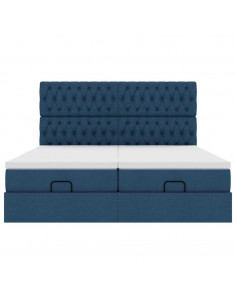 Struttura Letto Pouf con Materassi Blu 160x200 cm in Tessuto 2