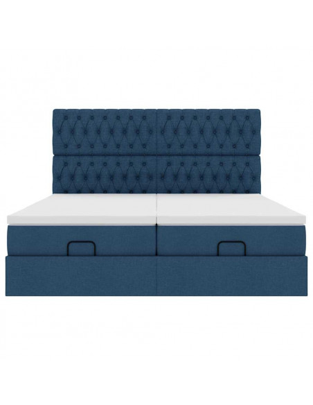 Struttura Letto Pouf con Materassi Blu 160x200 cm in Tessuto
