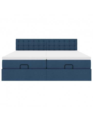 Struttura Letto Pouf con Materassi Blu 160x200 cm in Tessuto