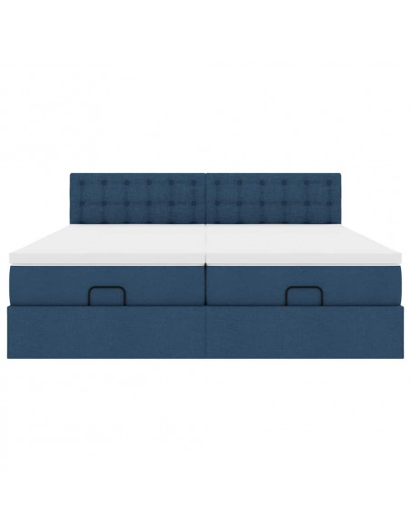 Struttura Letto Pouf con Materassi Blu 160x200 cm in Tessuto