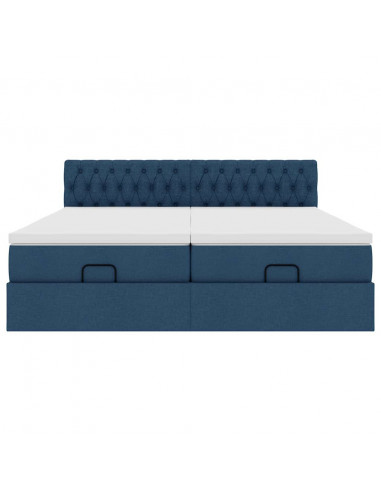 Struttura Letto Pouf con Materassi Blu 160x200 cm in Tessuto