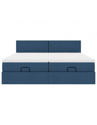Struttura Letto Pouf con Materassi Blu 160x200 cm in Tessuto