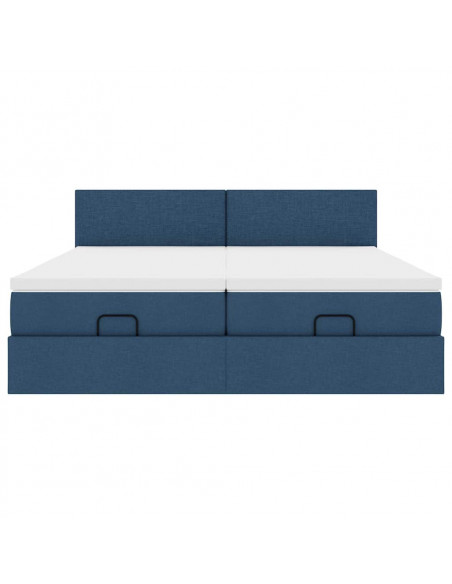 Struttura Letto Pouf con Materassi Blu 160x200 cm in Tessuto