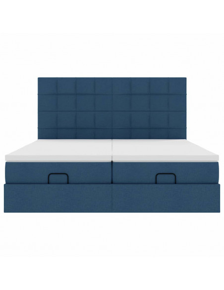 Struttura Letto Pouf con Materassi Blu 160x200 cm in Tessuto
