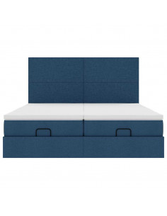 Struttura Letto Pouf con Materassi Blu 160x200 cm in Tessuto 2
