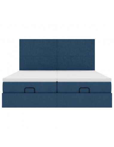 Struttura Letto Pouf con Materassi Blu 160x200 cm in Tessuto