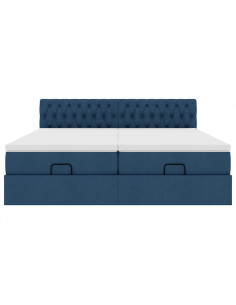 Struttura Letto Pouf con Materassi Blu 160x200 cm in Tessuto 2