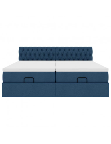Struttura Letto Pouf con Materassi Blu 160x200 cm in Tessuto