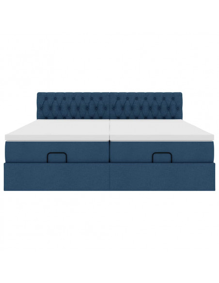 Struttura Letto Pouf con Materassi Blu 160x200 cm in Tessuto