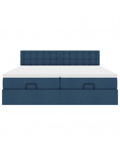 Struttura Letto Pouf con Materassi Blu 160x200 cm in Tessuto 2