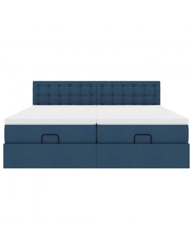 Struttura Letto Pouf con Materassi Blu 160x200 cm in Tessuto
