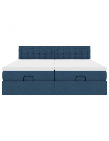 Struttura Letto Pouf con Materassi Blu 160x200 cm in Tessuto