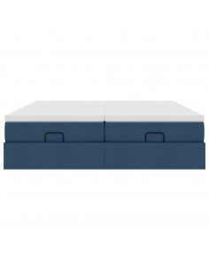 Struttura Letto Pouf con Materassi Blu 160x200 cm in Tessuto 2