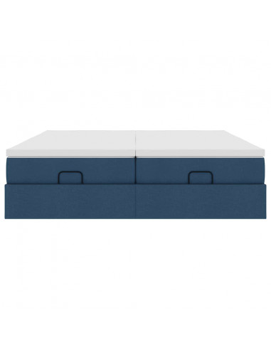 Struttura Letto Pouf con Materassi Blu 160x200 cm in Tessuto