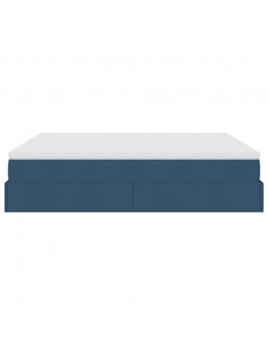 Struttura Letto Pouf con Materassi Blu 160x200 cm in Tessuto