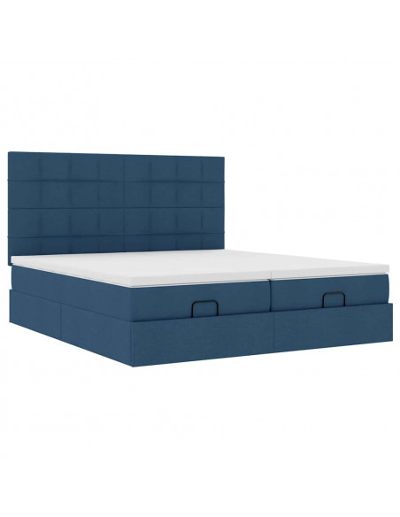 Struttura Letto Pouf con Materassi Blu 160x200 cm in Tessuto