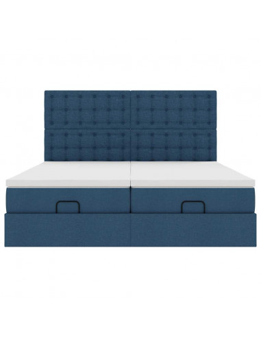 Struttura Letto Pouf con Materassi Blu 160x200 cm in Tessuto