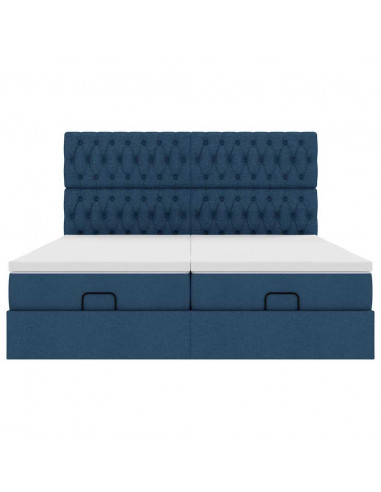 Struttura Letto Pouf con Materassi Blu 160x200 cm in Tessuto