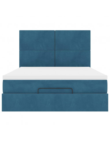 Struttura Letto Pouf con Materassi Blu 140x200cm in Velluto