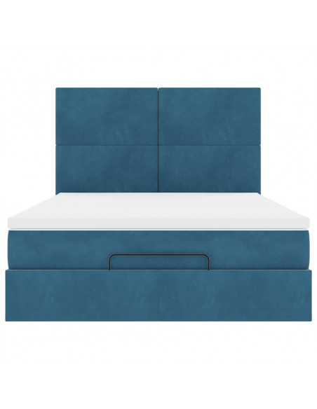 Struttura Letto Pouf con Materassi Blu 140x200cm in Velluto