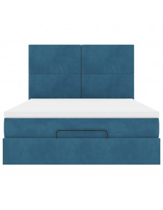 Struttura Letto Pouf con Materassi Blu 140x200cm in Velluto 2