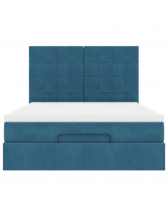Struttura Letto Pouf con Materassi Blu 140x200cm in Velluto 2
