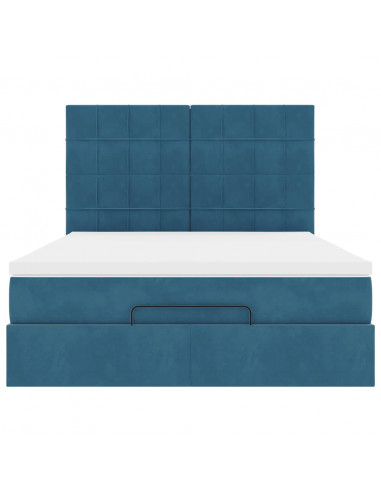 Struttura Letto Pouf con Materassi Blu 140x200cm in Velluto