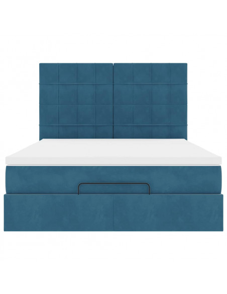 Struttura Letto Pouf con Materassi Blu 140x200cm in Velluto