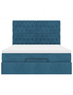 Struttura Letto Pouf con Materassi Blu 140x200cm in Velluto 2