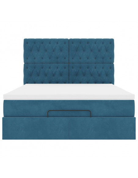 Struttura Letto Pouf con Materassi Blu 140x200cm in Velluto