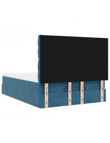 Struttura Letto Pouf con Materassi Blu 140x200cm in Velluto