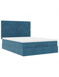 Struttura Letto Pouf con Materassi Blu 140x200cm in Velluto 2