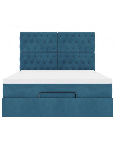 Struttura Letto Pouf con Materassi Blu 140x200cm in Velluto