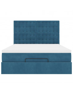 Struttura Letto Pouf con Materassi Blu 140x200cm in Velluto 2