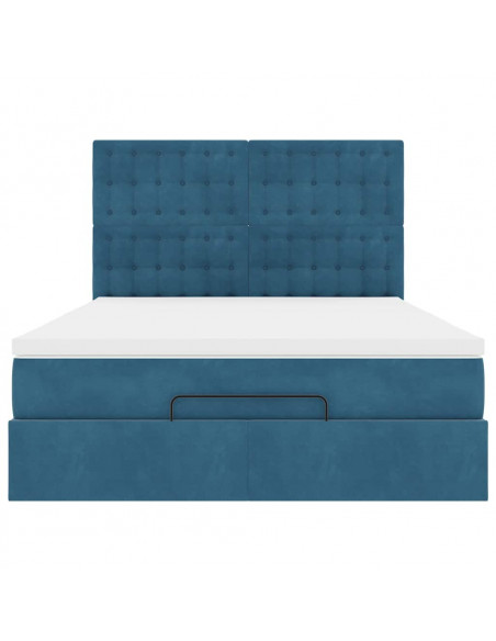 Struttura Letto Pouf con Materassi Blu 140x200cm in Velluto