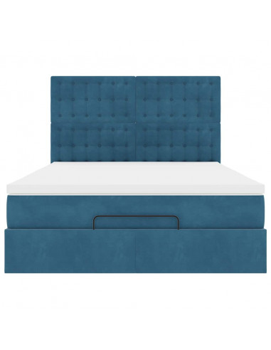 Struttura Letto Pouf con Materassi Blu 140x200cm in Velluto