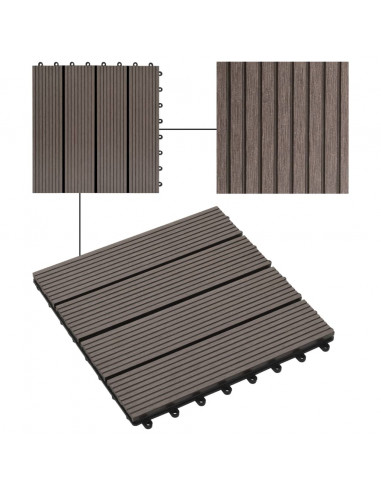 Piastrelle per Decking in WPC 11 pz 30x30cm 1mq Marrone Scuro