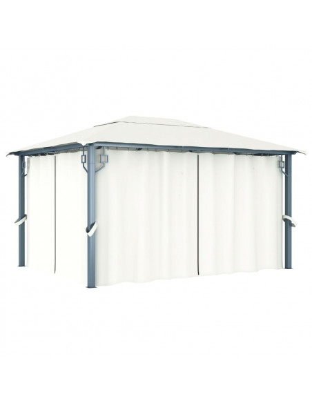Gazebo con Tenda 400 x 300 cm Crema Alluminio