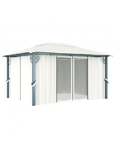 Gazebo con Tenda 400 x 300 cm Crema Alluminio