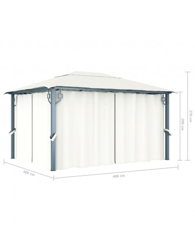 Gazebo con Tenda 400 x 300 cm Crema Alluminio