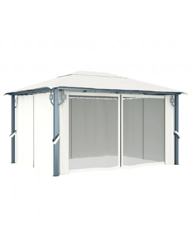 Gazebo con Tenda 400 x 300 cm Crema Alluminio