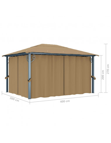 Gazebo con Tenda 400x300 cm Grigio Talpa in Alluminio