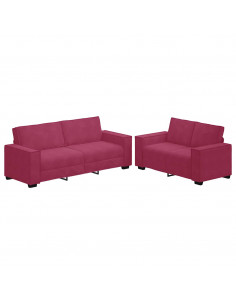 Set di Divani 2 pz con Cuscini Rosso Vino in Velluto 2