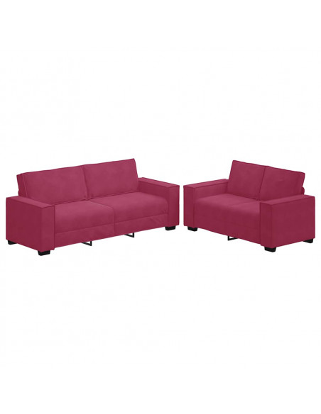 Set di Divani 2 pz con Cuscini Rosso Vino in Velluto
