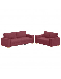Set di Divani 2 pz con Cuscini Rosso Vino in Tessuto 2