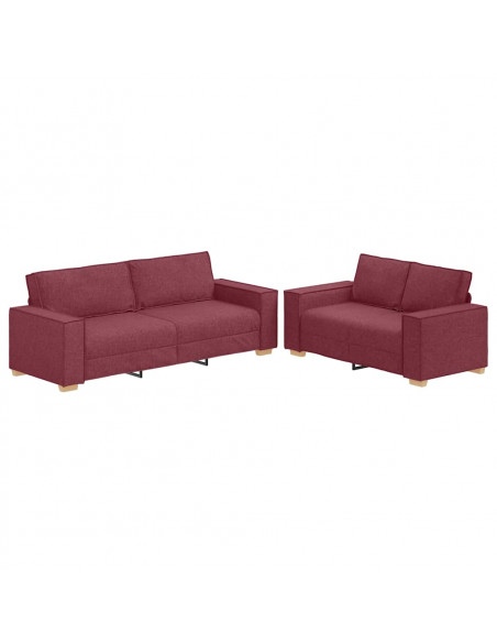 Set di Divani 2 pz con Cuscini Rosso Vino in Tessuto