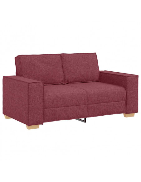 Set di Divani 2 pz con Cuscini Rosso Vino in Tessuto