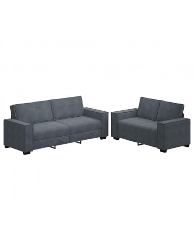 Set di Divani 2 pz con Cuscini Grigio Scuro in Velluto